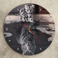 12 inch cat and tiger pattern round wall clock quartz movement silent non ticking wall clocks for kitchen living room gift