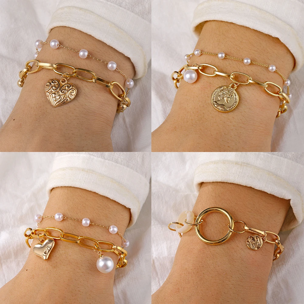 Жемчужный браслет в стиле стимпанк женский форме сердца крупные браслеты