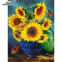 photocustom painting by number sunflower butterfly drawing on canvas handpainted art gift diy pictures by number animals kits ho