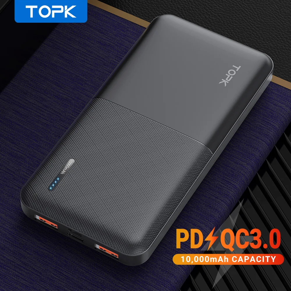 Внешний аккумулятор TOPK I1009Q 10000 мАч Micro USB Type-C быстрая зарядка портативный для iPhone