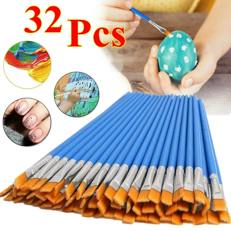 

32pcs/set High Quality Nylon Hair Oil Paint Brush Set Flat Brush Acrylic DIY Drawing Pen 17cm for Artists Painters Beginners