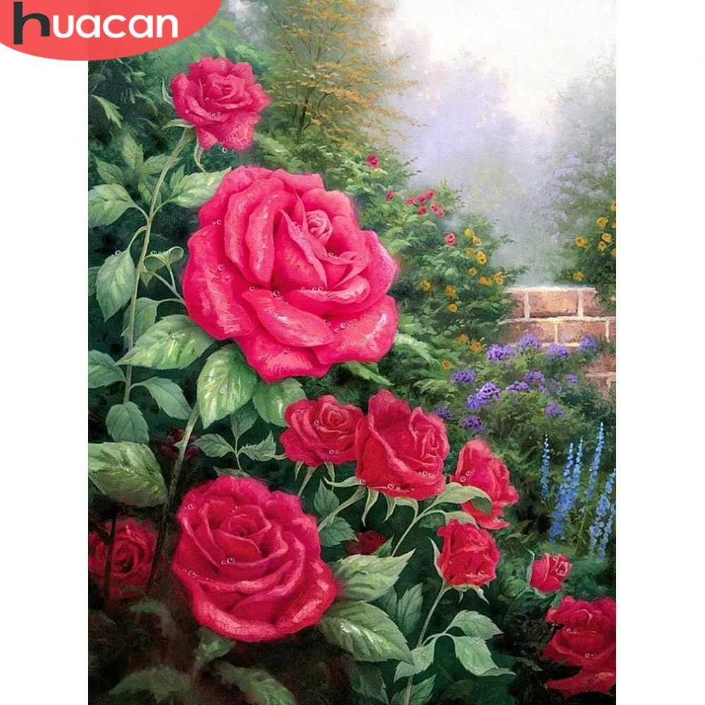 HUACAN Алмазная мозаика, цветы, украшение для дома, 5D DIY Вышивка, алмазная живопись, вышивка крестиком, роза, Полная площадь/Круглое сверло, смолы