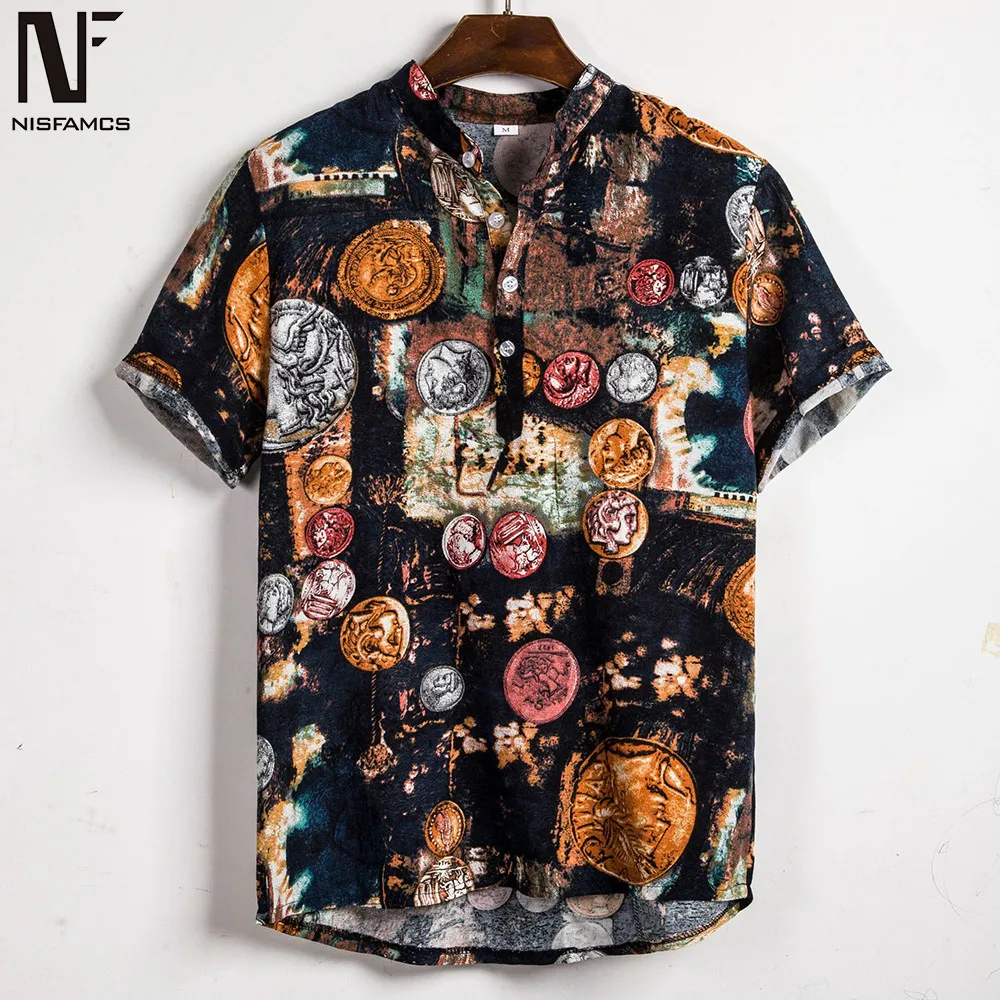Повседневная мужская рубашка размера плюс высокая уличная блузка летние модные рубашки для Харадзюку Мужская Гавайская одежда крутые Клубные пляжные Топы - Цвет: As Shown