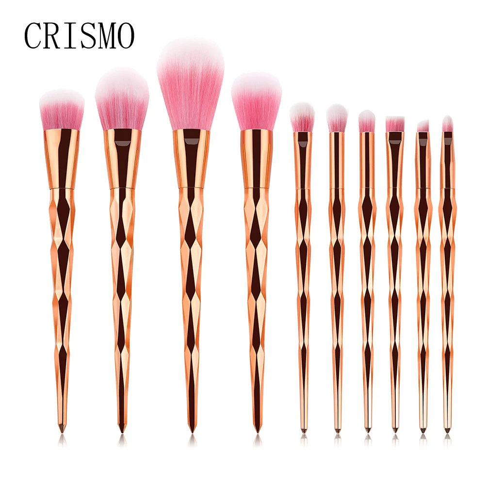CRISMO 10PCS Diamond Makeup Brushes Set Powder Foundation Eye Shadow Blush Blending Cosmetics Tool Kits Rose Gold Make Up Brush | Красота и