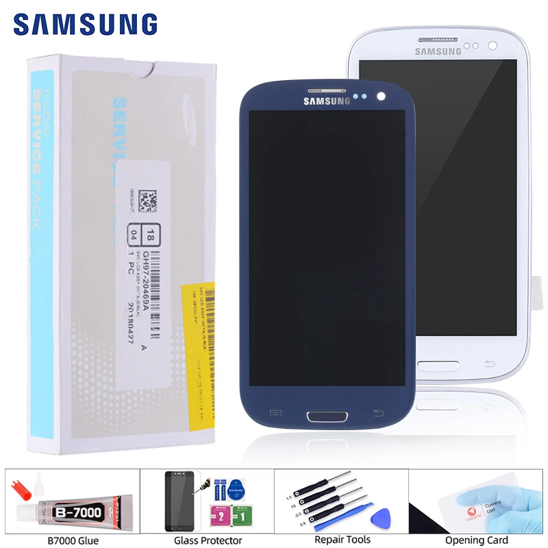 Дисплей для SAMSUNG Galaxy S3 LCD i9301 i9308i i9301i в сборе с тачскрином на рамке белый синий
