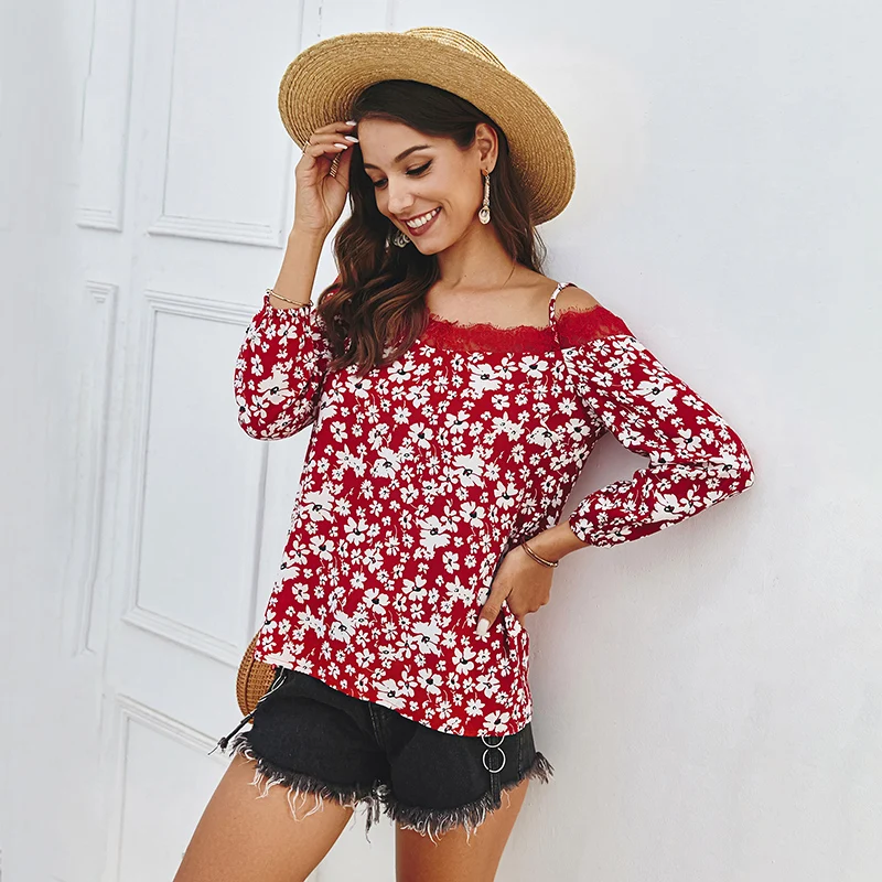 Женская блузка рубашки весна 2020 модные топы с цветочным принтом на бретельках