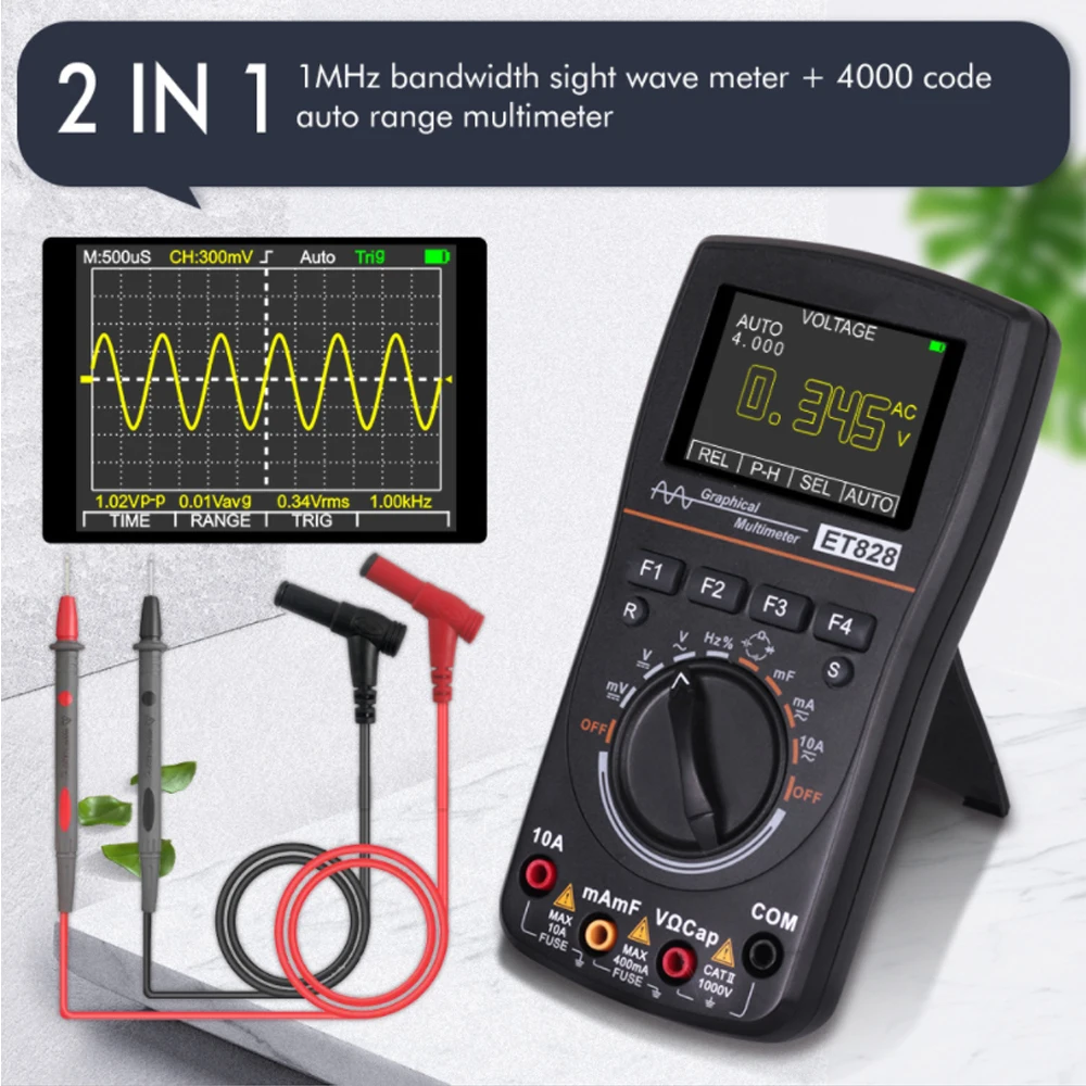

MT8208 HD Intelligent Graphical Digital Oscilloscope Multimeter 2 in 1 With 2.4 Inches Color Screen 1MHz Bandwidth 2.5Ms