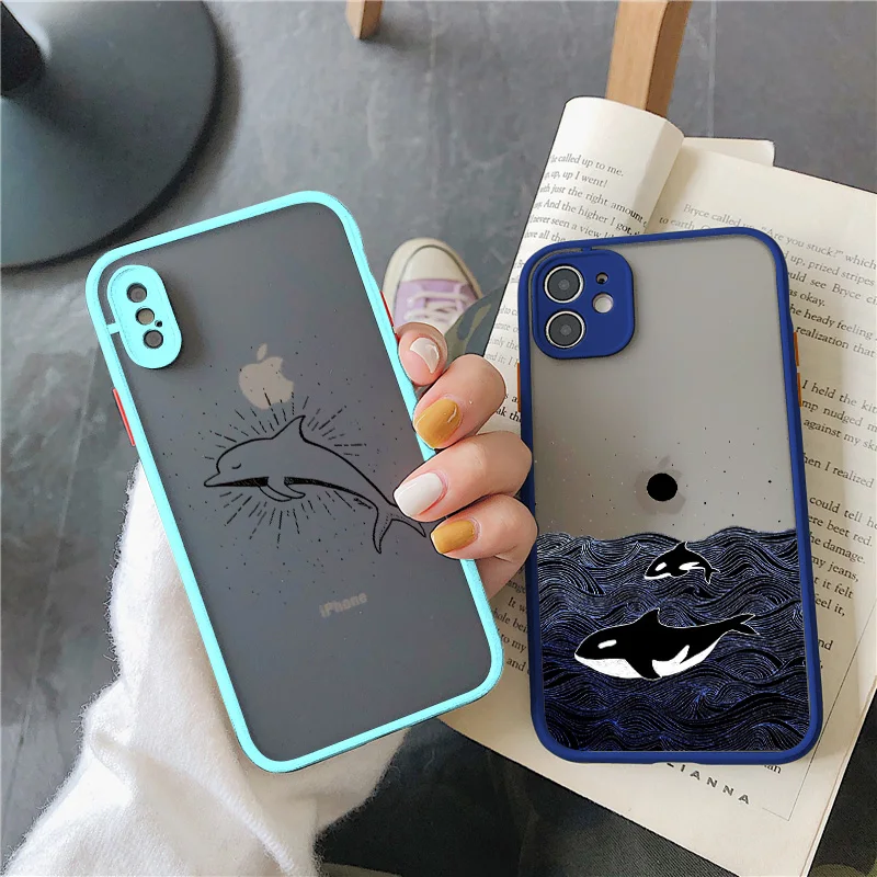 

Illustration Phone Case For iPhone XR XS Max X 11 12 13 Pro Max 6s 7 8 Plus SE 20 Cartoon Whale Dolphin Pattern Shockproof Cover