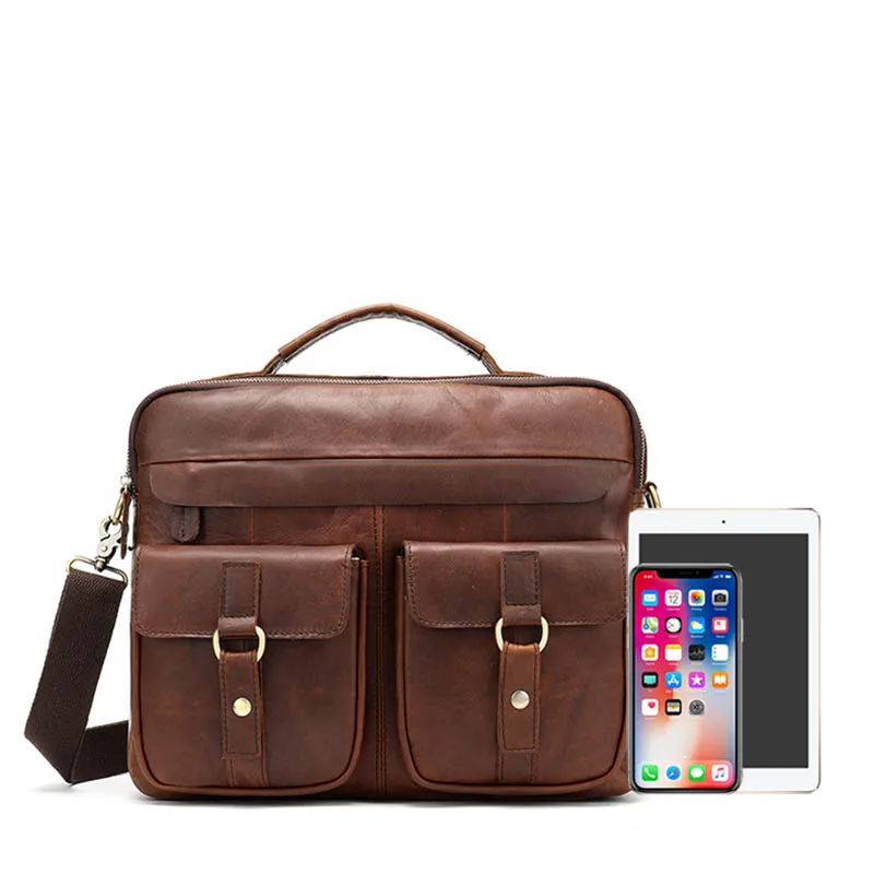 2021 натуральная кожа Портфели сумка с несколькими карманами 14 дюймов Сумка через