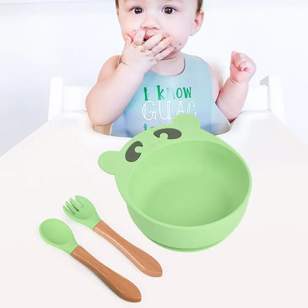 

3Pcs/Set Kids Bowl Cartoon Shape Suction Cup Bottom BPA Free Children Dining Bowl Spoon Fork for Toddler