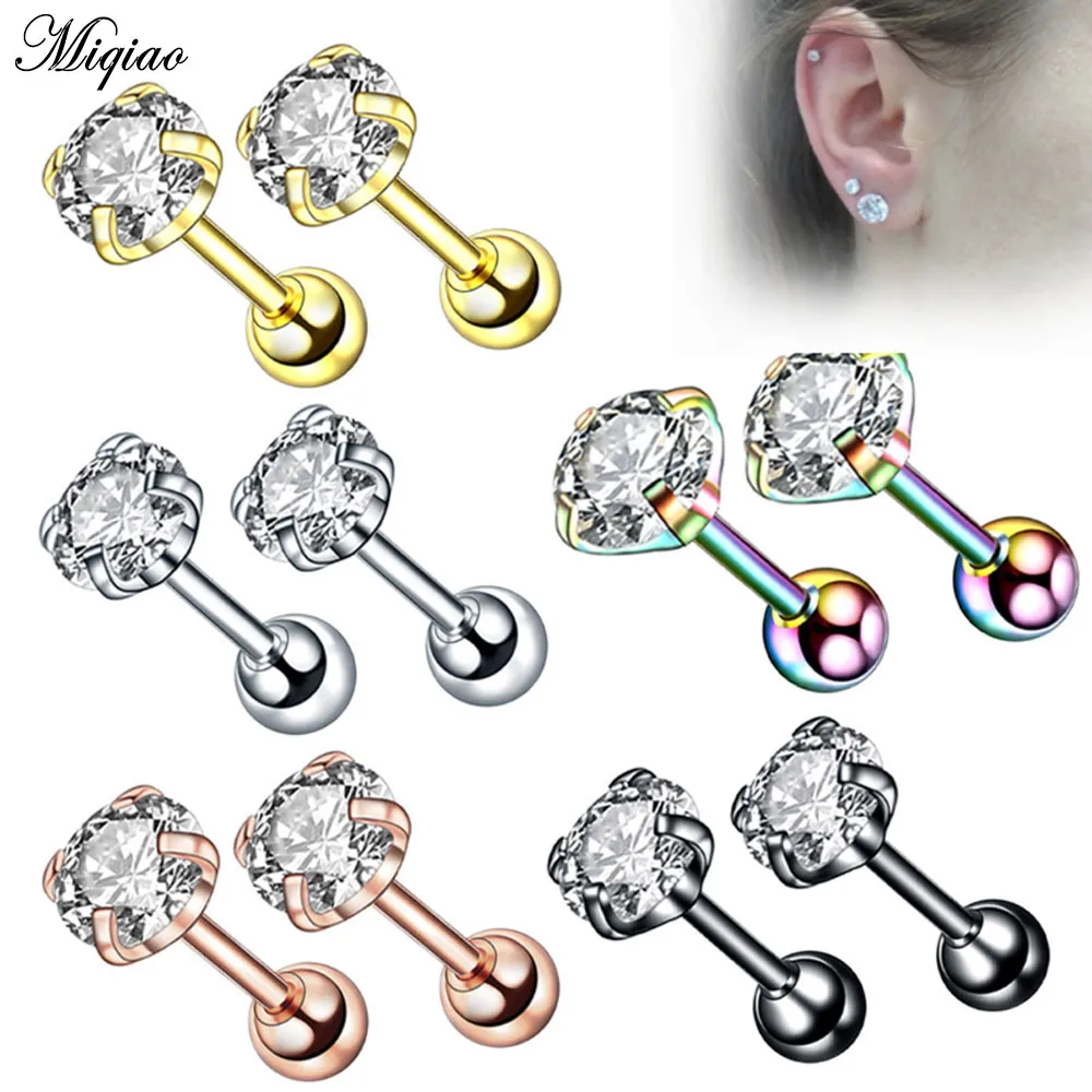 

Miqiao 1 Pcs Body Piercing Jewelry Stainless Steel Four Claw Ear Bone Nail Round Earring 1.2*6+4+4mm