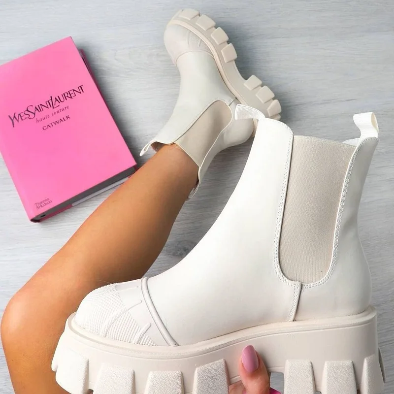 

Women Boots Fashion Platform Boots Autumn PU Leather Ankle Boots Motorcycle Thick Heel Lace Up Zipper Boot Female Botas Mujers