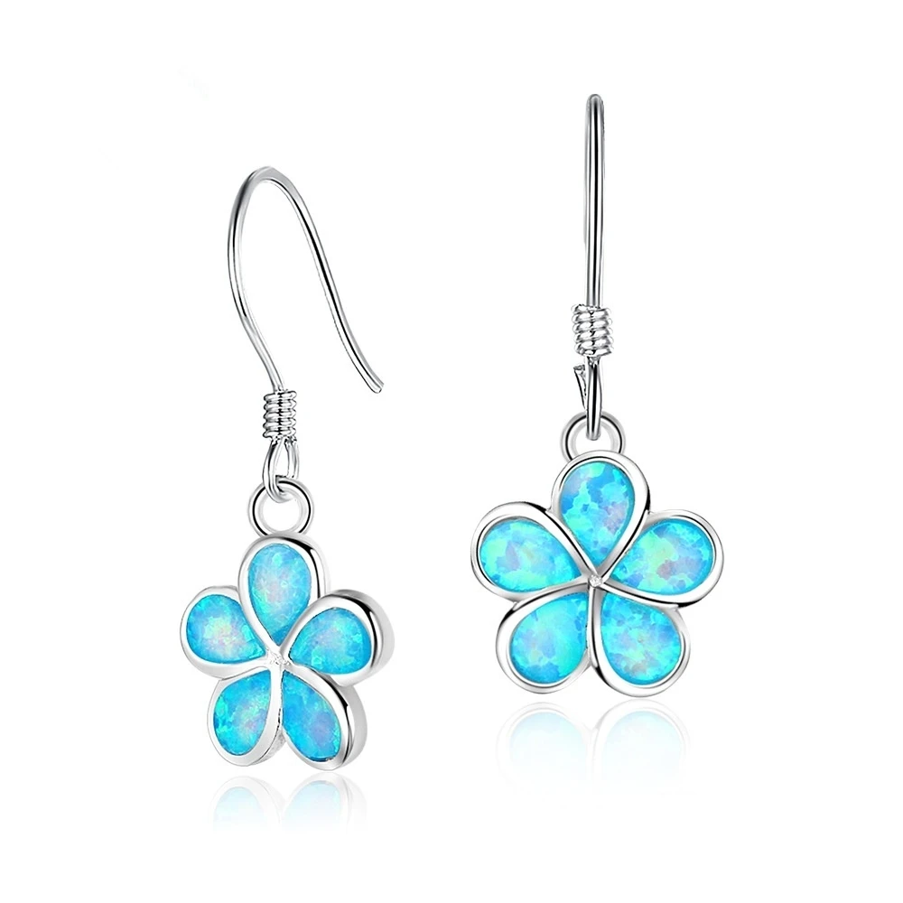 

Fashion Women Earrings Beautiful Flowers Jewelry Fire Opal Classic Wedding Party Gift Simple Girl Earrings