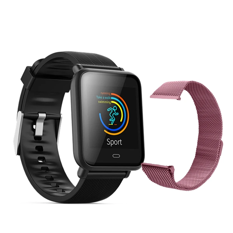 add pink steel Q9 спортивные умные часы, часы на Android для женщин и мужчин, водонепроницаемые умные часы с сердечным ритмом, кровяное давление, умные часы для IOS телефона - Цвет: add pink steel
