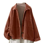 Куртка женская Вельветовая на пуговицах, Модный повседневный однотонный жакет с карманами, размера плюс, уличная одежда, z1016, Осень-зима