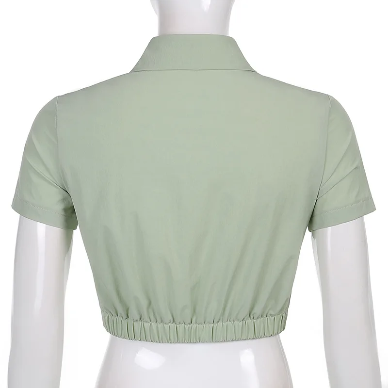 

Multi Colors Women's Cropped Tops Short Stripe Buttoned Skinny Short-sleeved Twisted Shirt with Button Summer Women Tops