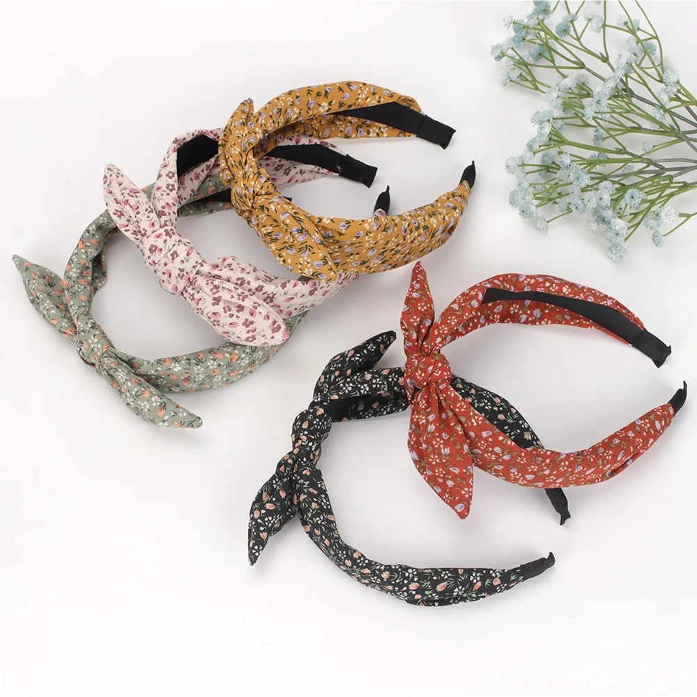 

Oaoleer New Rabbit Ear Hairbands Chiffon Floral Headbands Top Knotted Cross Head Band Headband Women Hair Accessories