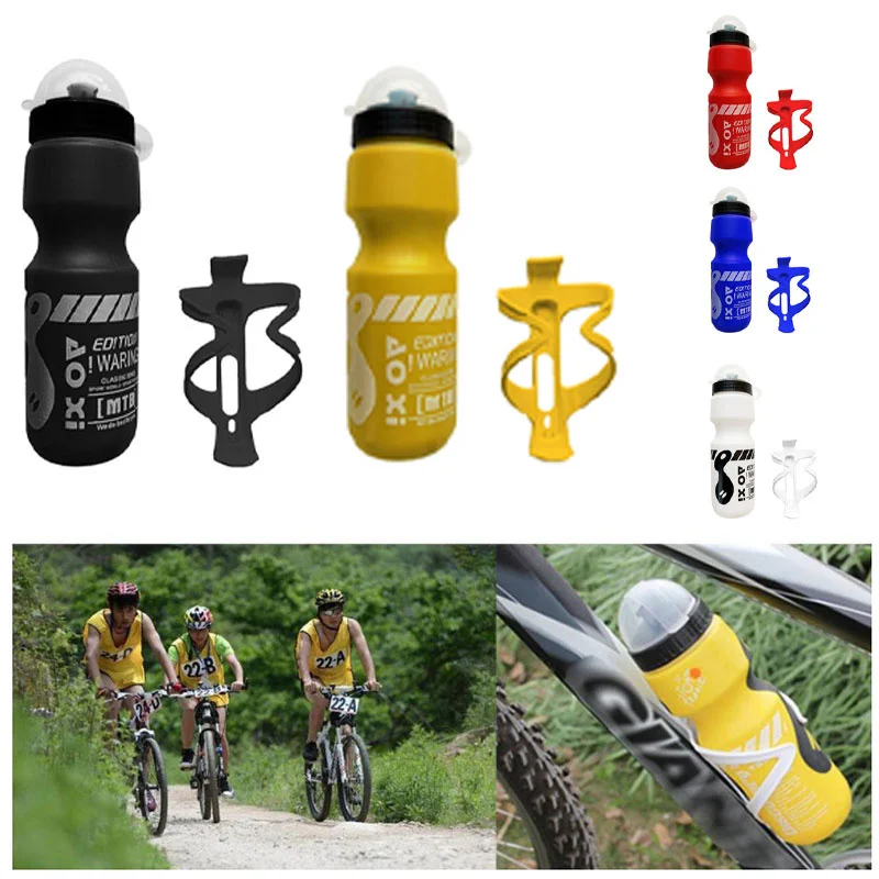 

1 Set Cycling Water Bottle 750ML Mountain Drink Outdoor Sports Plastic Portable Kettle Water Bottle And Holder Cage Drinkware