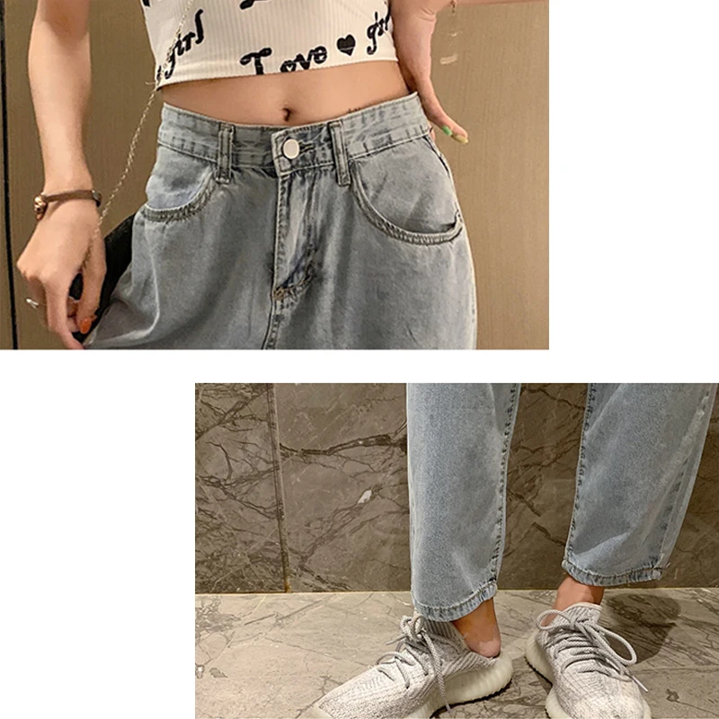 

Ankle-length Women Jeans Blue Straight Simple Korean Style Button Fake Zippers Denim Empire Spring All-match Fashion Female Chic