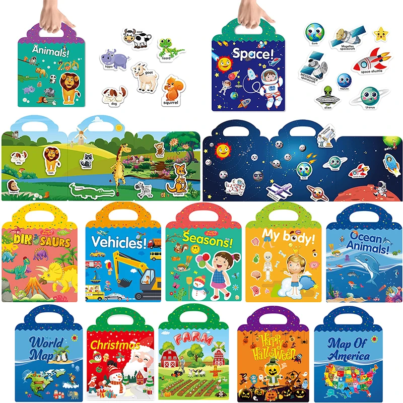 

Детские книжки-наклейки, 13 различных сцен, обучающие игрушки для детей, наклейки, концентрированные многоразовые статические наклейки для ...