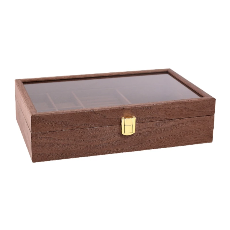 

4 Slots Wooden Watches Display Box Ring Necklace Jewelry Case Container Organizer Showcase with Glass Lid