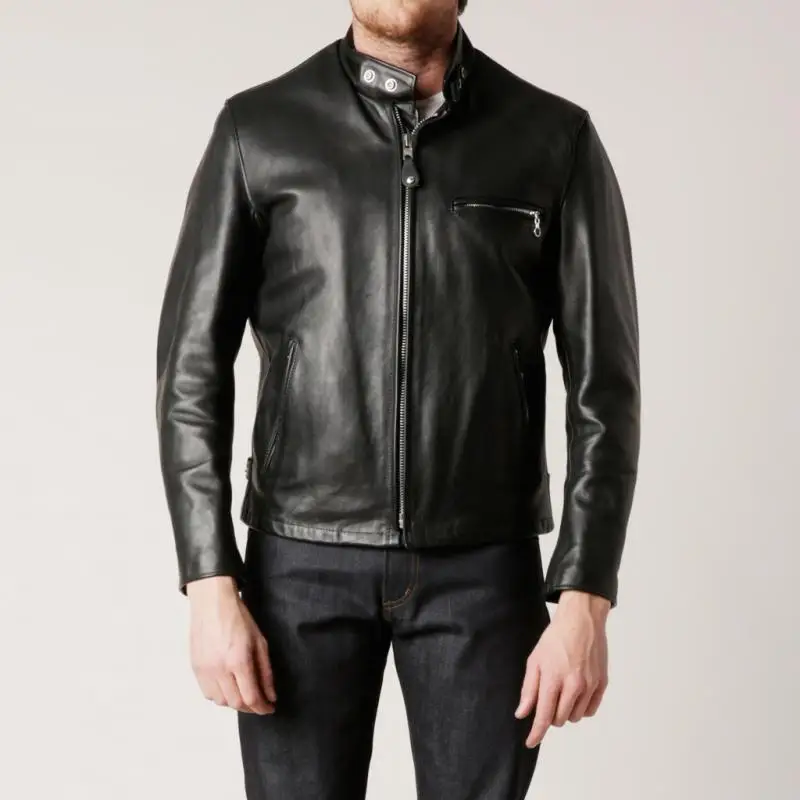 

YR!Free shipping.quality Japan horsehide jacket,classic cafe racer leather outwear,fashion Man genuine leather coat,thick