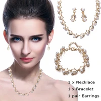 3pcsset elegant gift women jewelry sets wedding bridal jewelry imitation pearl necklace earring sets