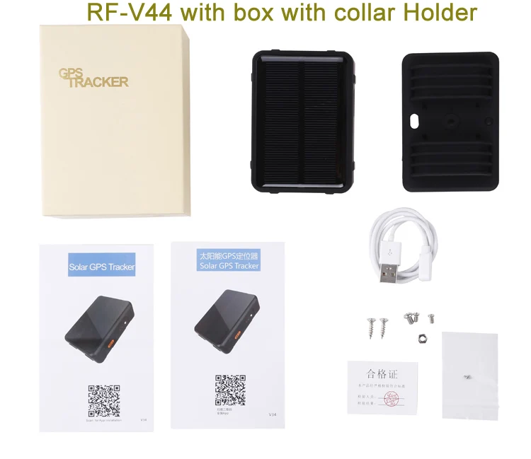 with box with collar RF-V44 4G LTE gps устройство слежения солнечной энергии, определяющий местоположение в реальном времени, отключение топлива удаленно мини gps GSM трекер с держателем опций - Цвет: with box with collar