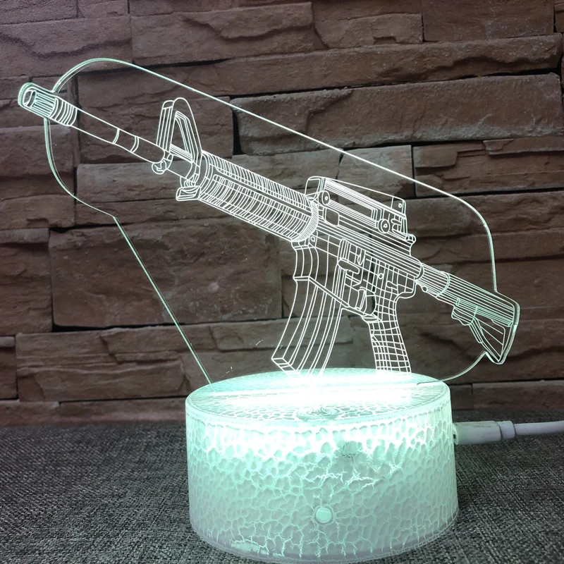 Пулемет 3D украшение для спальни светодиодный армейский веер оружие светильник USB