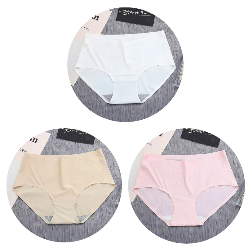 NK50-W-KH-PK-3PCS OLN женские трусики бесшовные, сексуальные стринги ледяные шелковистые Нижнее белье Женские одноцветные модные трусы со средней талией Горячая Распродажа - Цвет: NK50-W-KH-PK-3PCS
