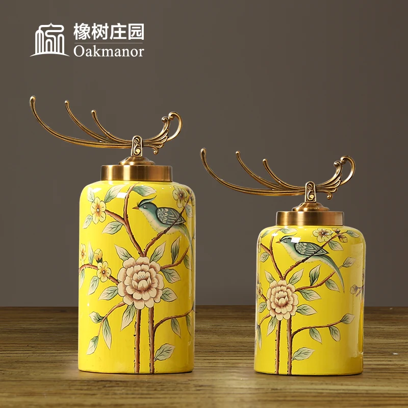 

European ceramic decoration jar storage jar with cover decoration American light luxury luxury new Chinese general jar