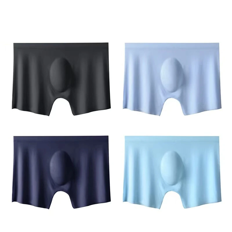 4Pcs/Lot Men'S Underwear Boxer Shorts Summer Ice Silk Ultra-Thin Transparent Sexy Large Size Men'S Shorts