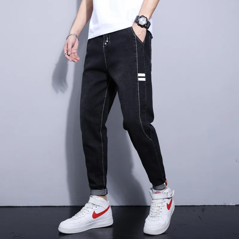 

2021 spring and autumn new men's tapered mid-rise jeans high-quality Korean style slim-fit small-foot stretch cropped pants
