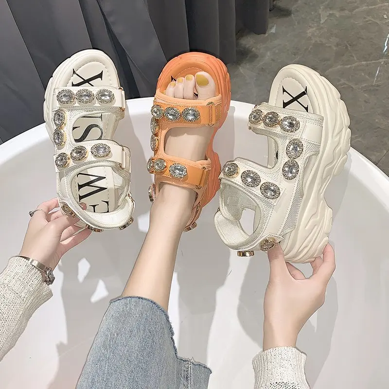 

Women Platform Sandals 2021 Summer Designers Chunky Wedges Shoes Crystal Beach Slippers Woman High Gladiator Sport Sandalias