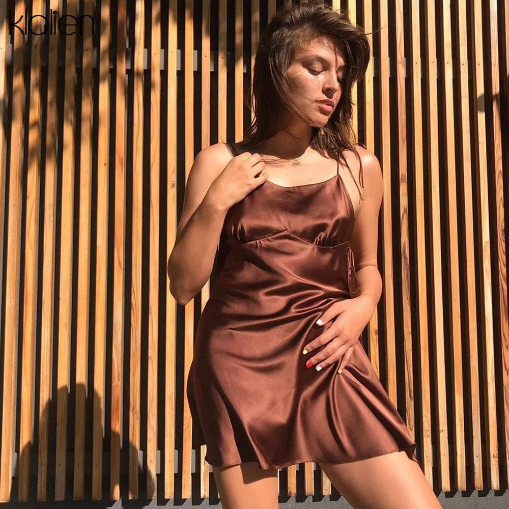 Женское атласное мини-платье kalien Мягкое повседневное свободное пляжное платье