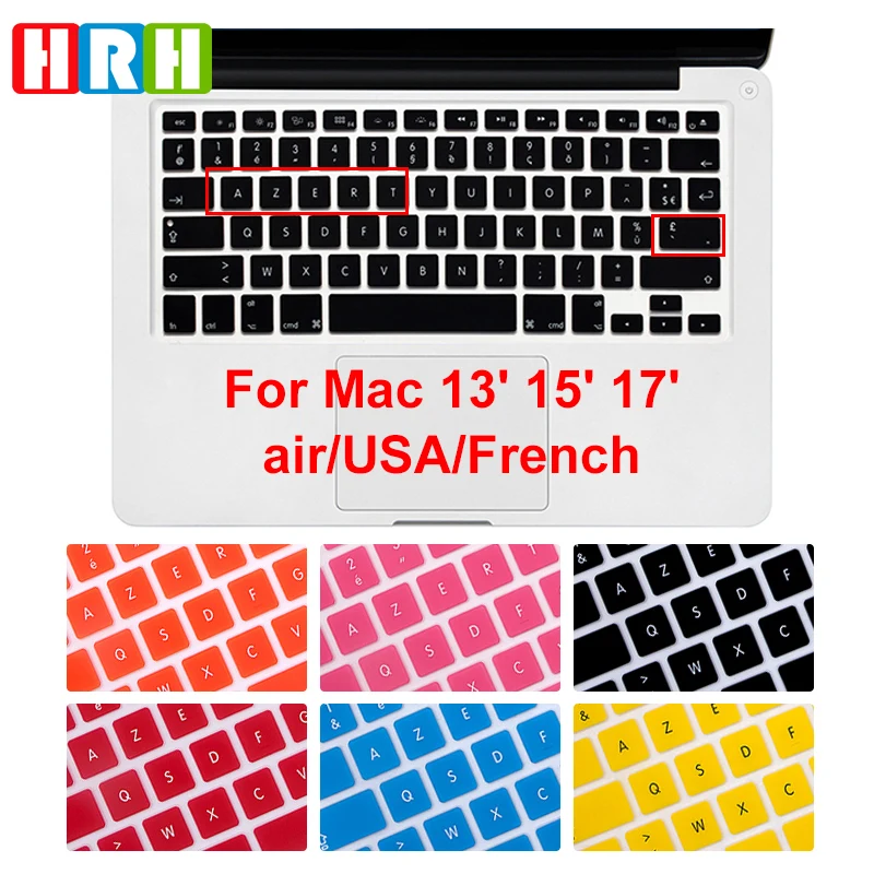 HRH AZERTY силиконовый чехол для клавиатуры на французском языке защитный Macbook Air Pro