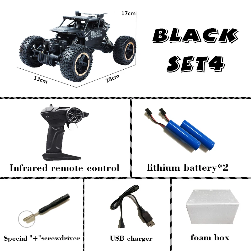 black1battery 1:18 4wd автомобиль с дистанционным управлением, Радиоуправляемый автомобиль, 2,4g, автомобиль с дистанционным управлением, скалолазание, игрушечный автомобиль, шоссе, грузовик, детский - Цвет: black1battery