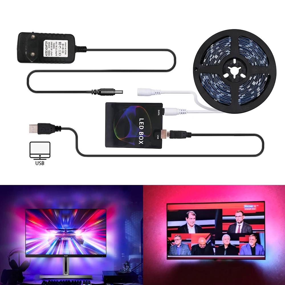 5V WS2812B USB Светодиодные ленты светильник 5050 RGB Мечта Цвет окружающей среды набор