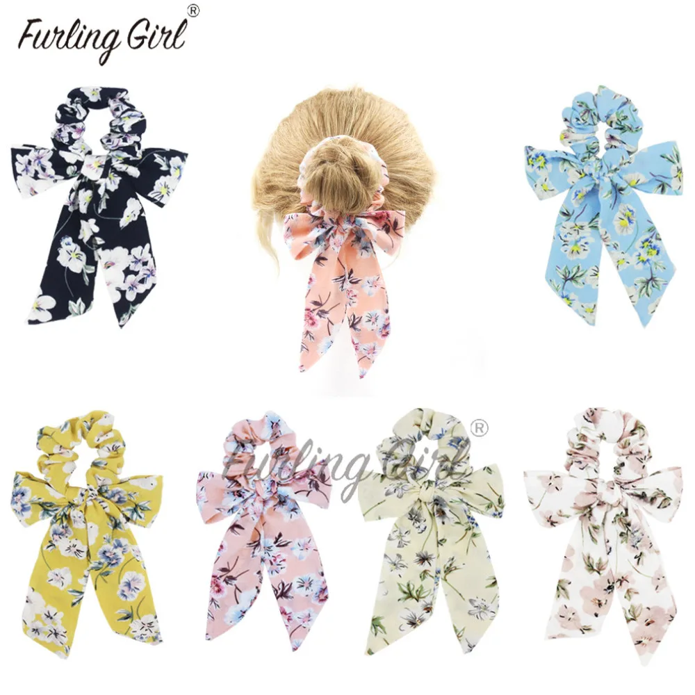

1 PC Little Flower Hair Bow Scarf Hair Ties for Women Daisy Floral Bowknot Elastic Hair Bands Hair Scarf Scrunchies