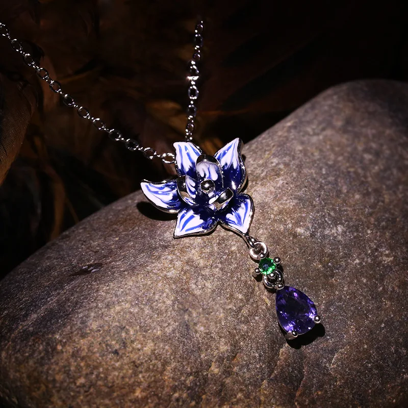 Роскошный ручной работы эмалированный цветок кулон ожерелье серьги обручальный