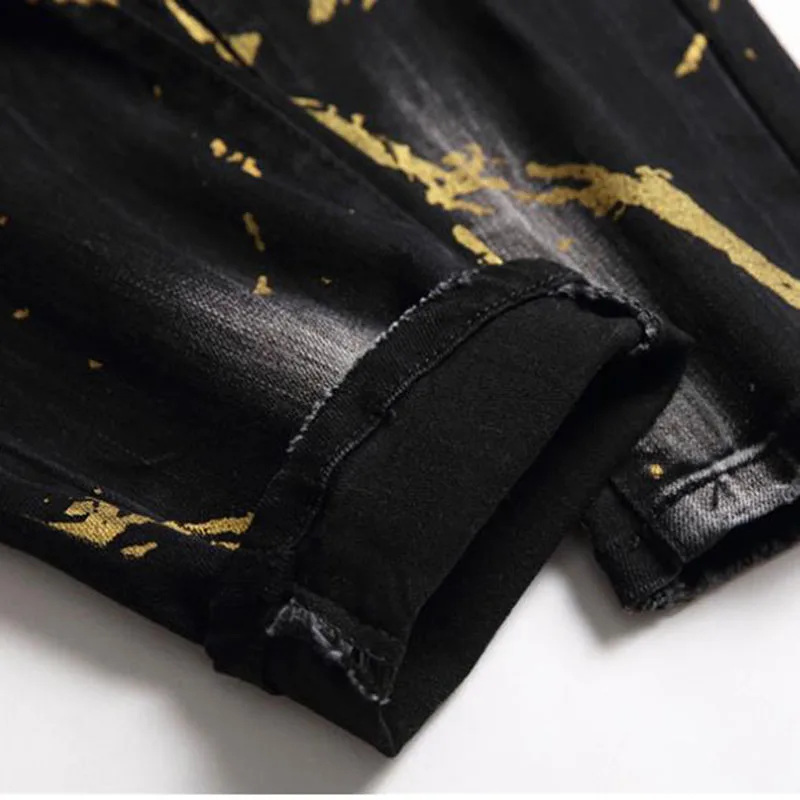 Джинсы мужские облегающие брюки из денима байкерские штаны повседневные черные