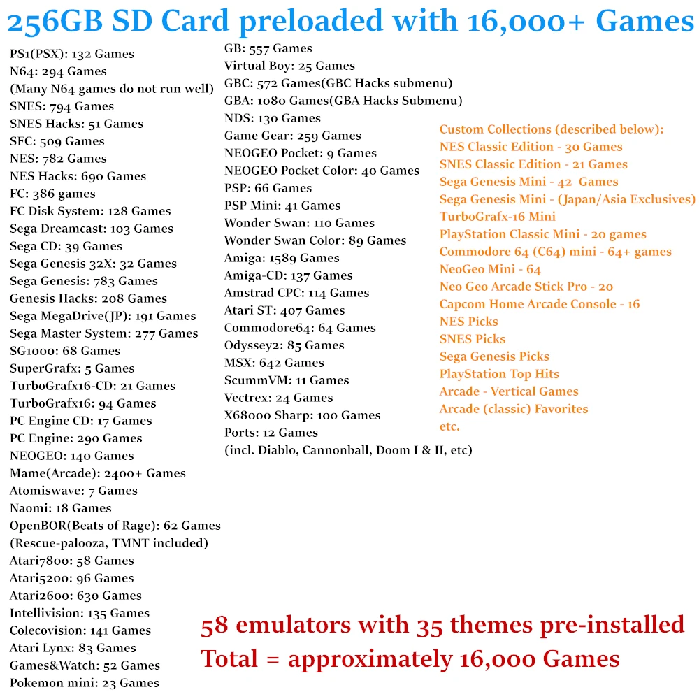 Станция эмуляции 256G полностью загруженная карта Micro SD для Odroid Go Advance OGA V2.0 16000 +