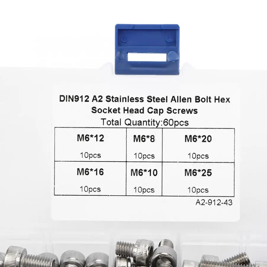 60 шт M6 колпачок шестигранный набор винтов из нержавеющей стали для