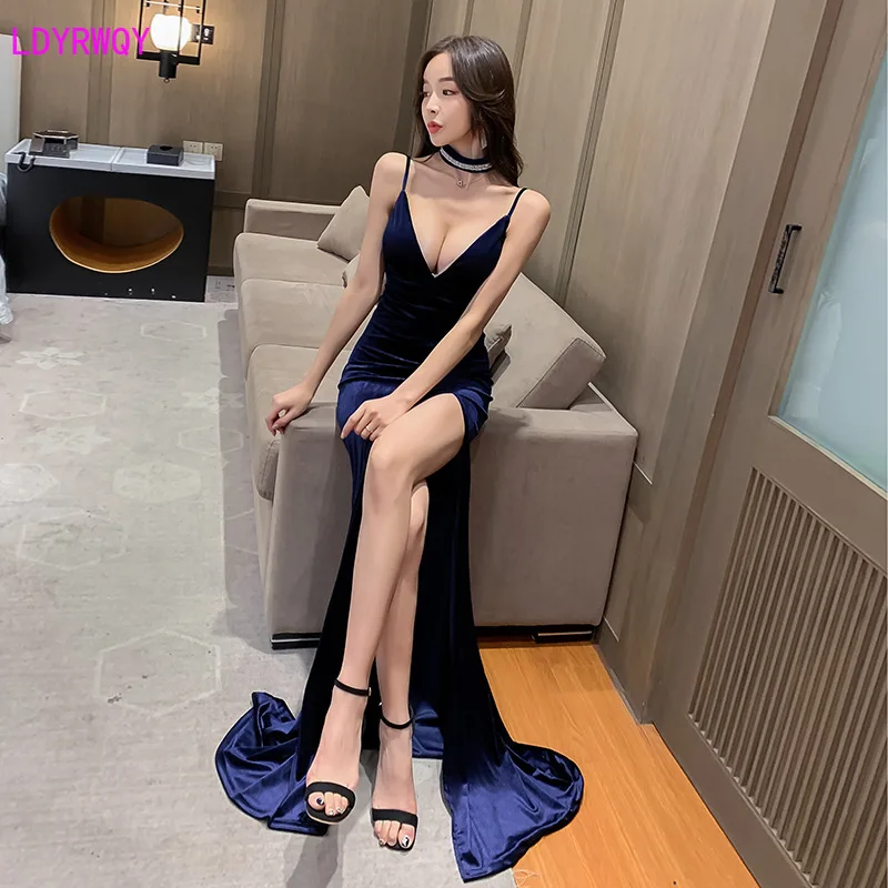 

LDYRWQY весенне-летнее Новое корейское женское модное сексуальное платье с глубоким вырезом и V-образным вырезом, однотонное темпераментное то...