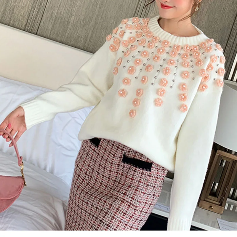 Женский длинный вязаный свитер теплый Свободный пуловер в Корейском стиле с