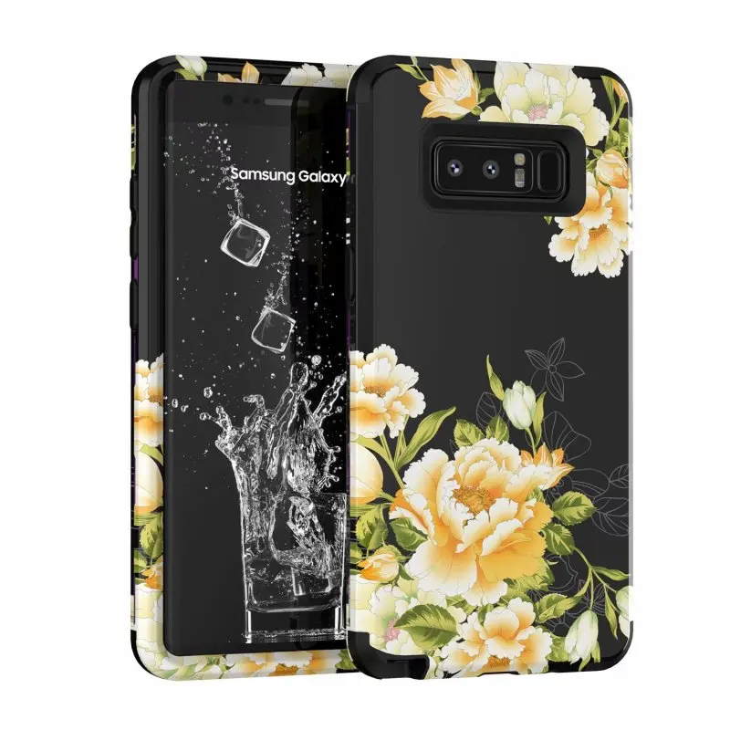 Роскошный чехол 3 в 1 для samsung S10 Note 8 9 S9 Plus жесткий чехол для телефона с цветочным узором Дизайн ПК силиконовый бампер противоударный чехол - Цвет: Черный