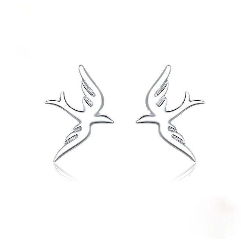 

2021 Classic Design Silver Plated Spring Swallow Bird Stud Earring for Women Wedding Engagement Small Earrings Lovely Jewelry
