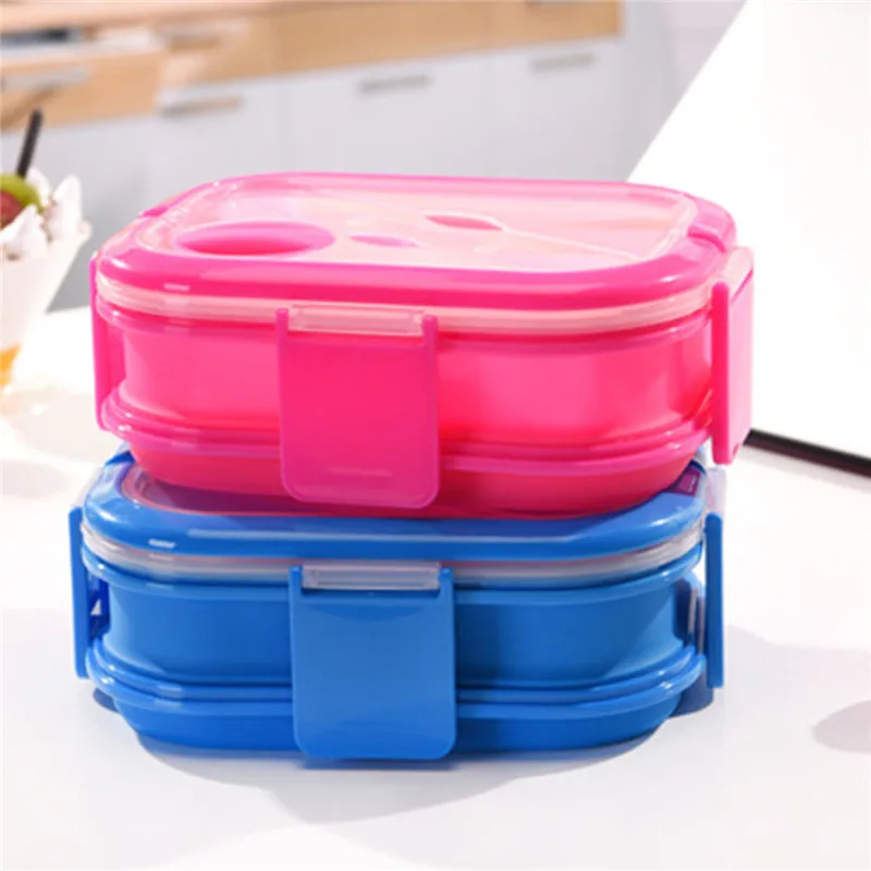 4 цвета красочные силиконовые Ланч бокс набор для детей 2 слоя кухонные