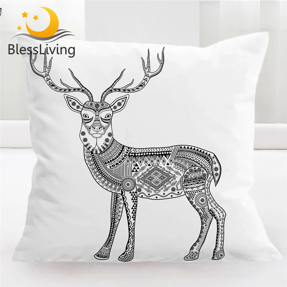 Blesslife ацтекский олень домашний декор наволочка геометрический Moose Черный Белый