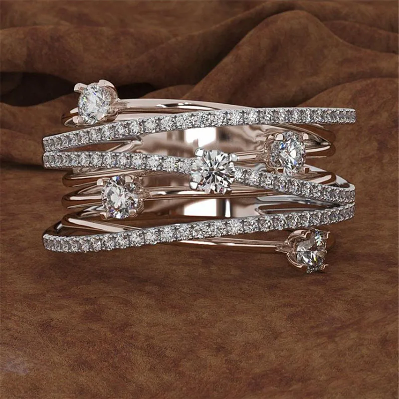 

Charm Cross Alloy Rhinestones Zircon Engagement Ring Luxury Women Ring Wedding Jewelry Women Accessories Girl Gift